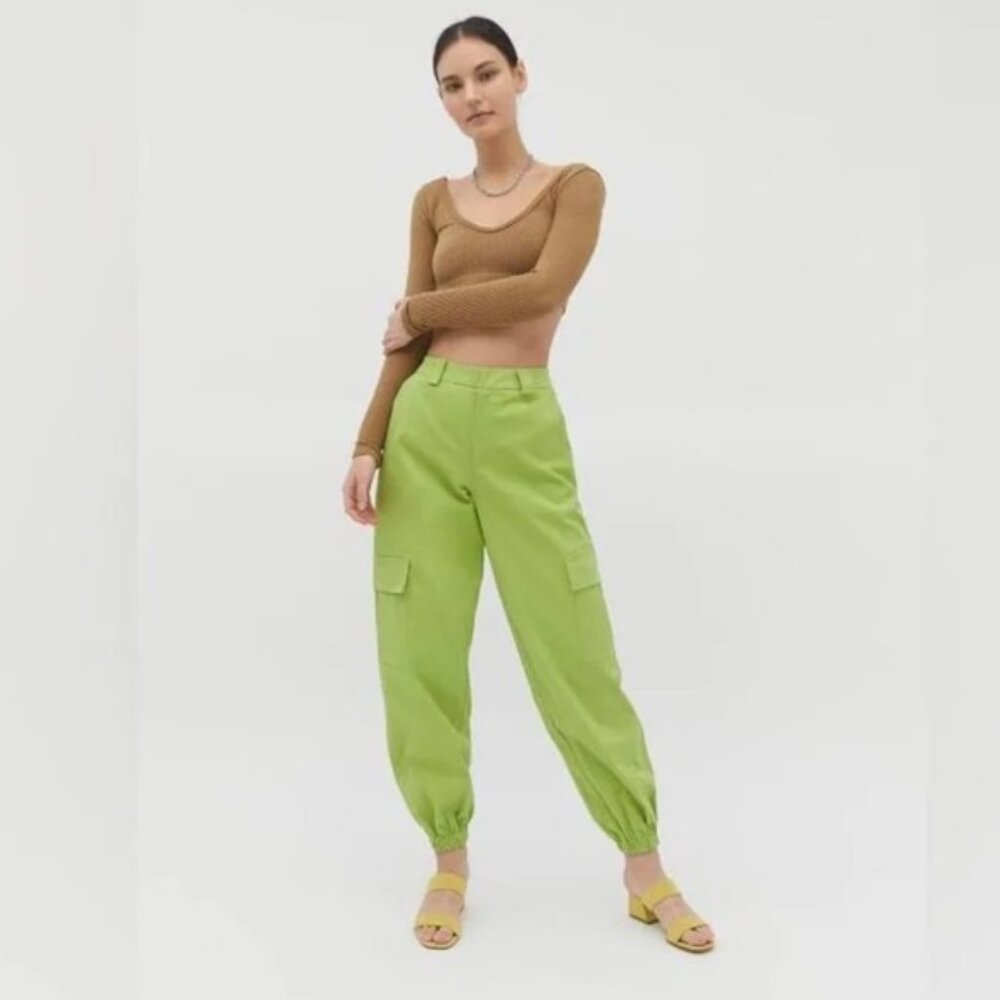 I.Am.Gia Antares High Rise Cargo Jogger Pants Lime Green XS